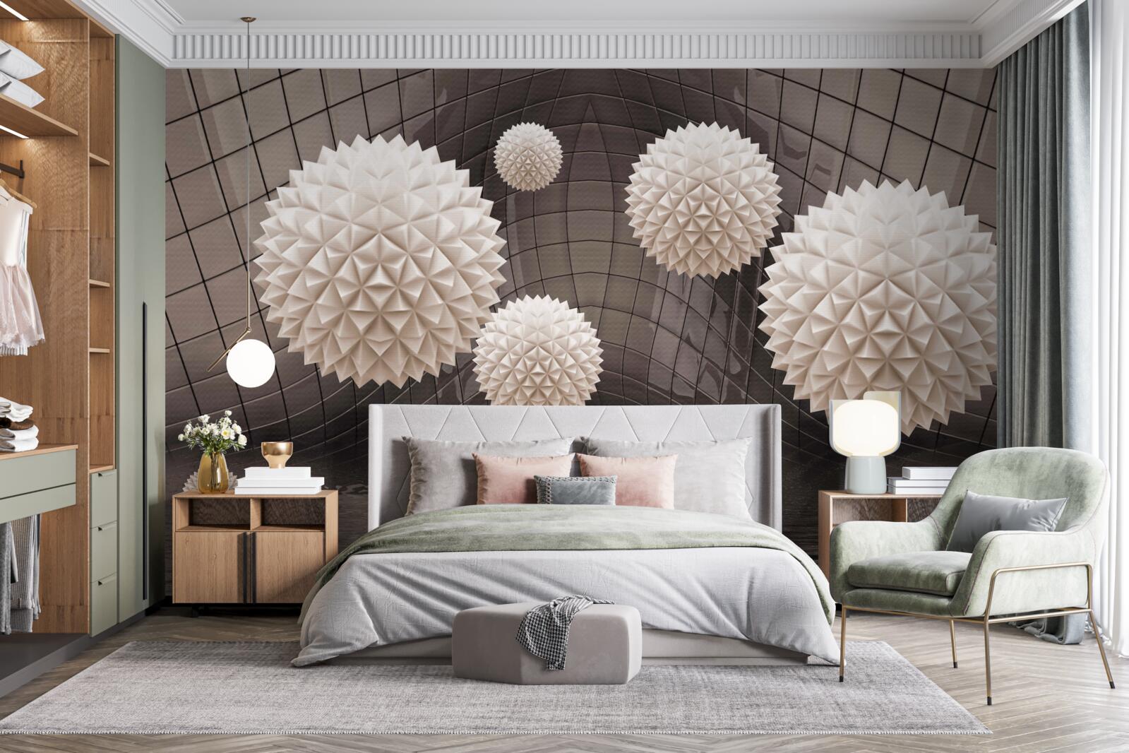 Fototapeta ostré guličky vznášajúce sa vo vzduchu v svetloružovej farbe