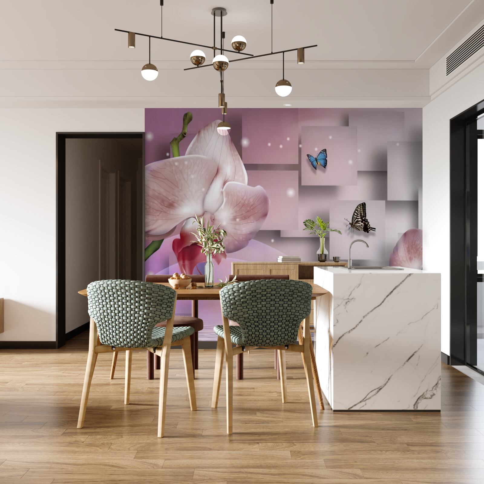 Fototapeta pestrofarebné motýle a orchidey