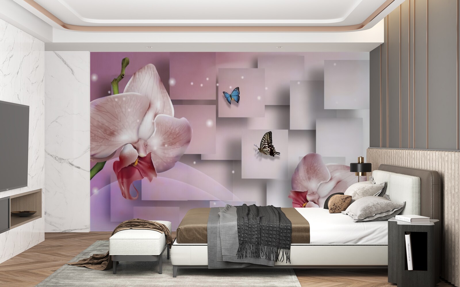 Fototapeta pestrofarebné motýle a orchidey