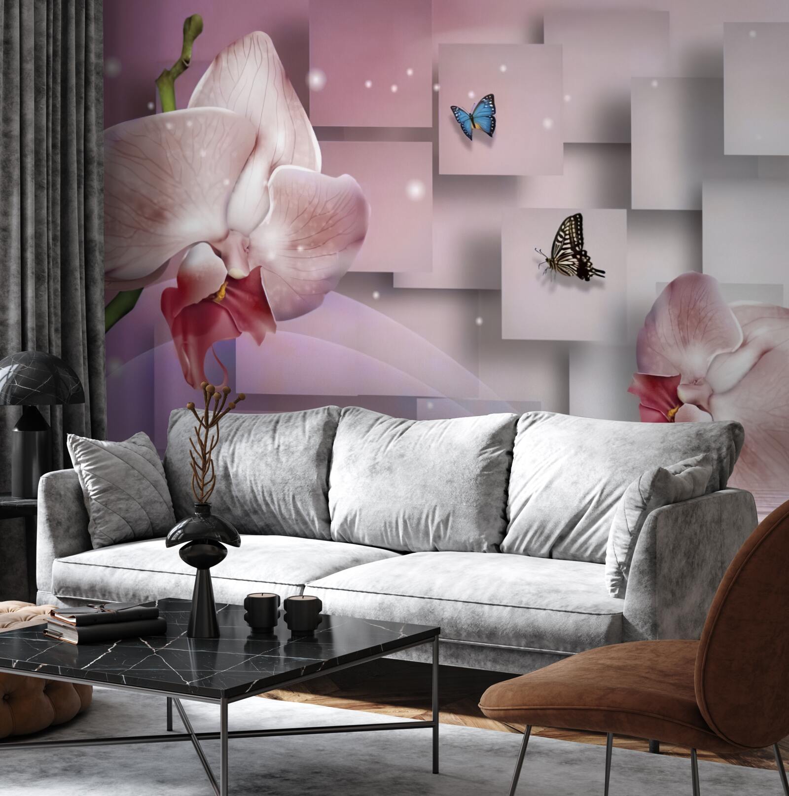 Fototapeta pestrofarebné motýle a orchidey