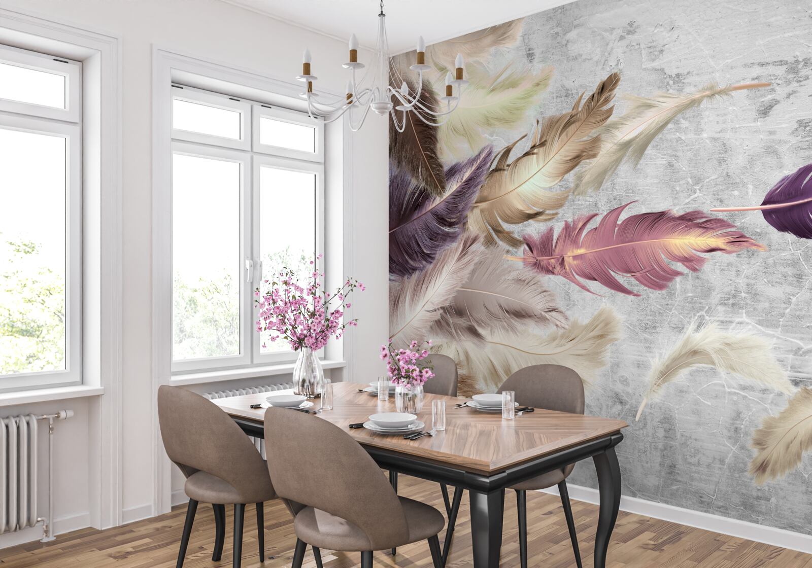 Fototapeta pierka rôznych farieb sa hojdajú vo vetre