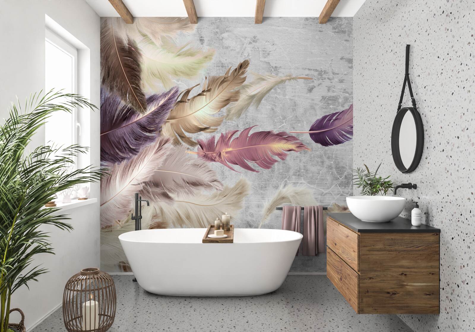 Fototapeta pierka rôznych farieb sa hojdajú vo vetre