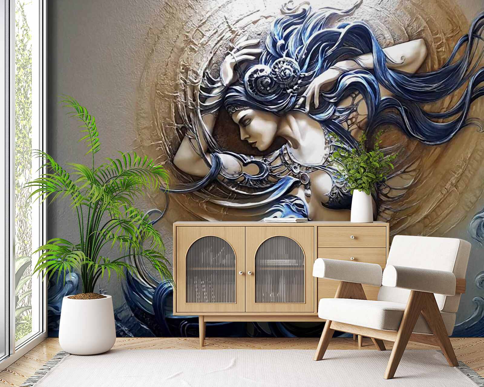 Fototapeta obrázok dievčaťa v pestrých farbách so slnkom v pozadí