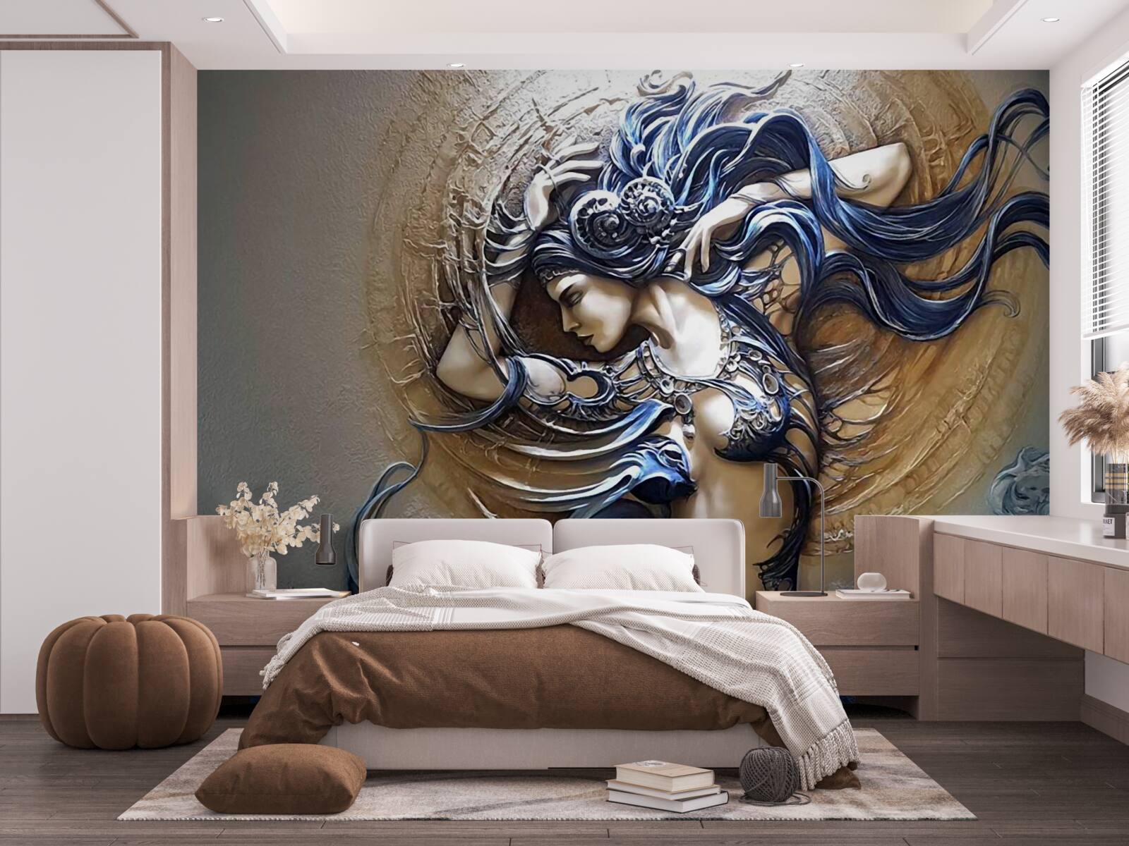 Fototapeta obrázok dievčaťa v pestrých farbách so slnkom v pozadí