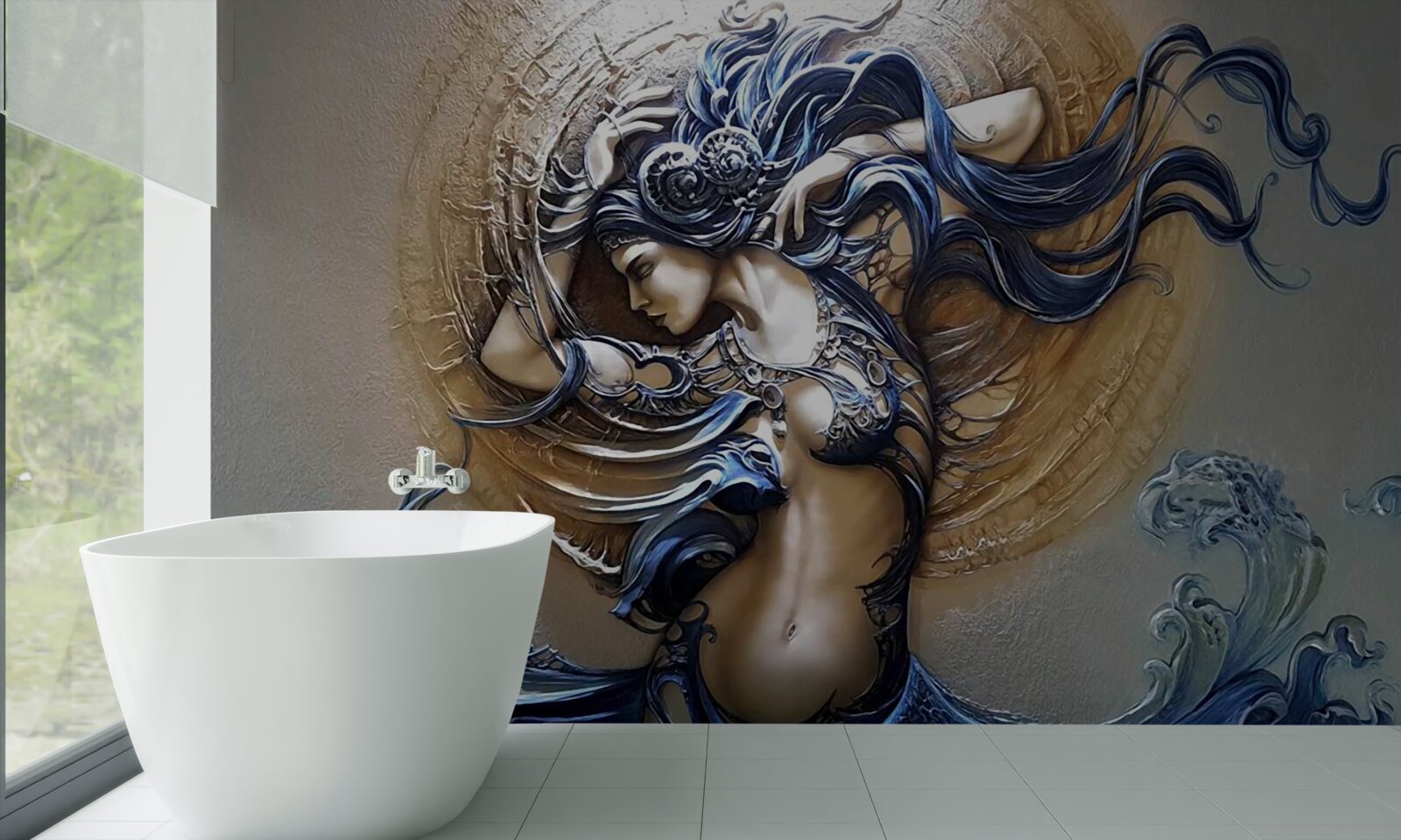 Fototapeta obrázok dievčaťa v pestrých farbách so slnkom v pozadí