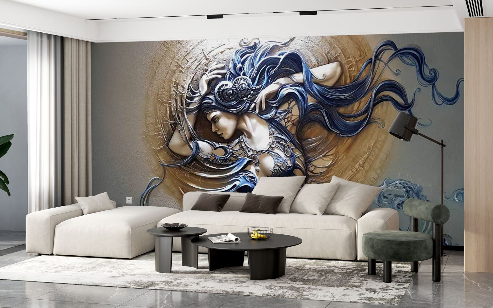 Fototapeta obrázok dievčaťa v pestrých farbách so slnkom v pozadí