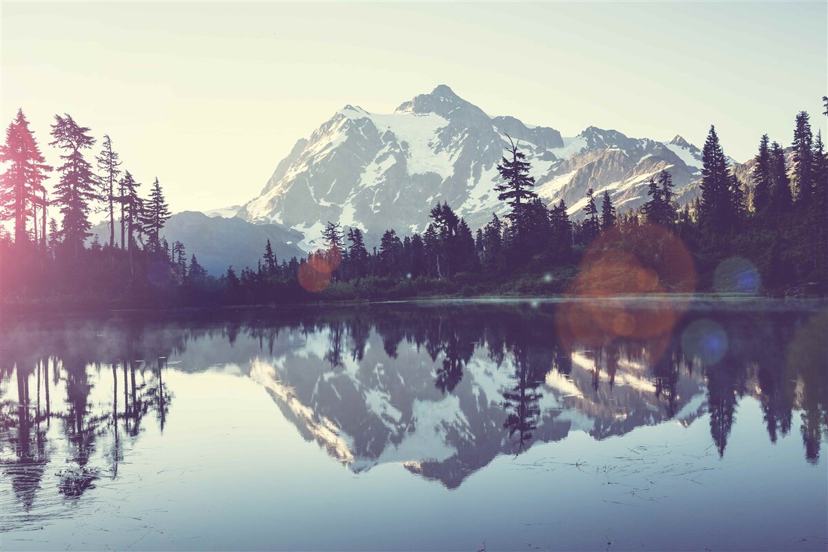 Fototapeta úchvatný pohľad na hory a lesy odrážajúce sa v krištáľovo čistej vode