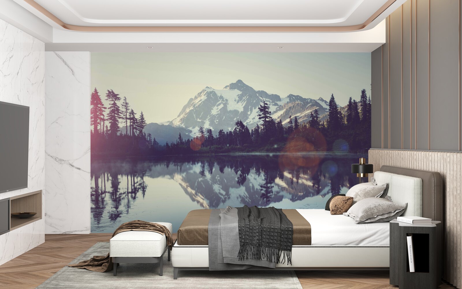 Fototapeta úchvatný pohľad na hory a lesy odrážajúce sa v krištáľovo čistej vode