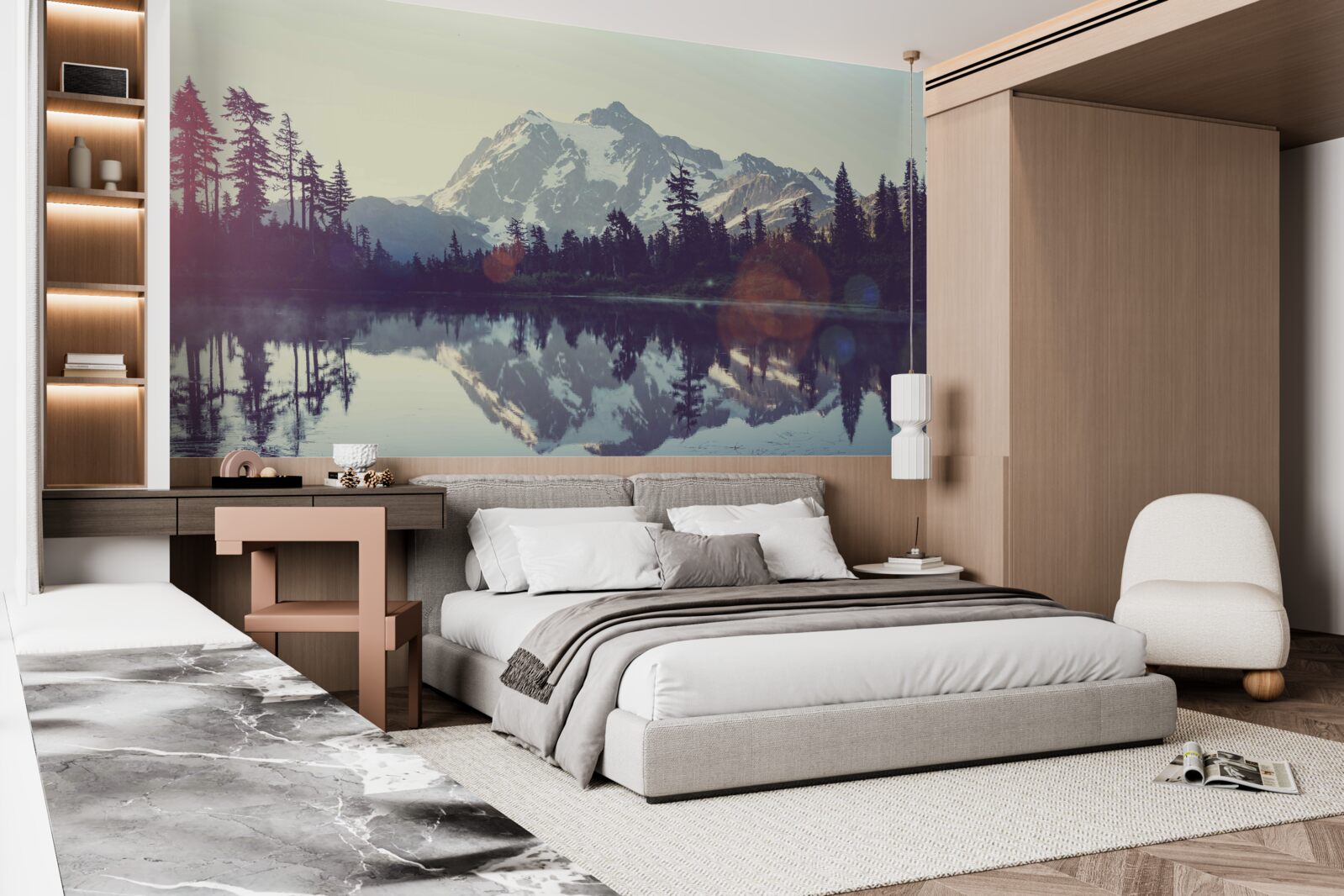 Fototapeta úchvatný pohľad na hory a lesy odrážajúce sa v krištáľovo čistej vode