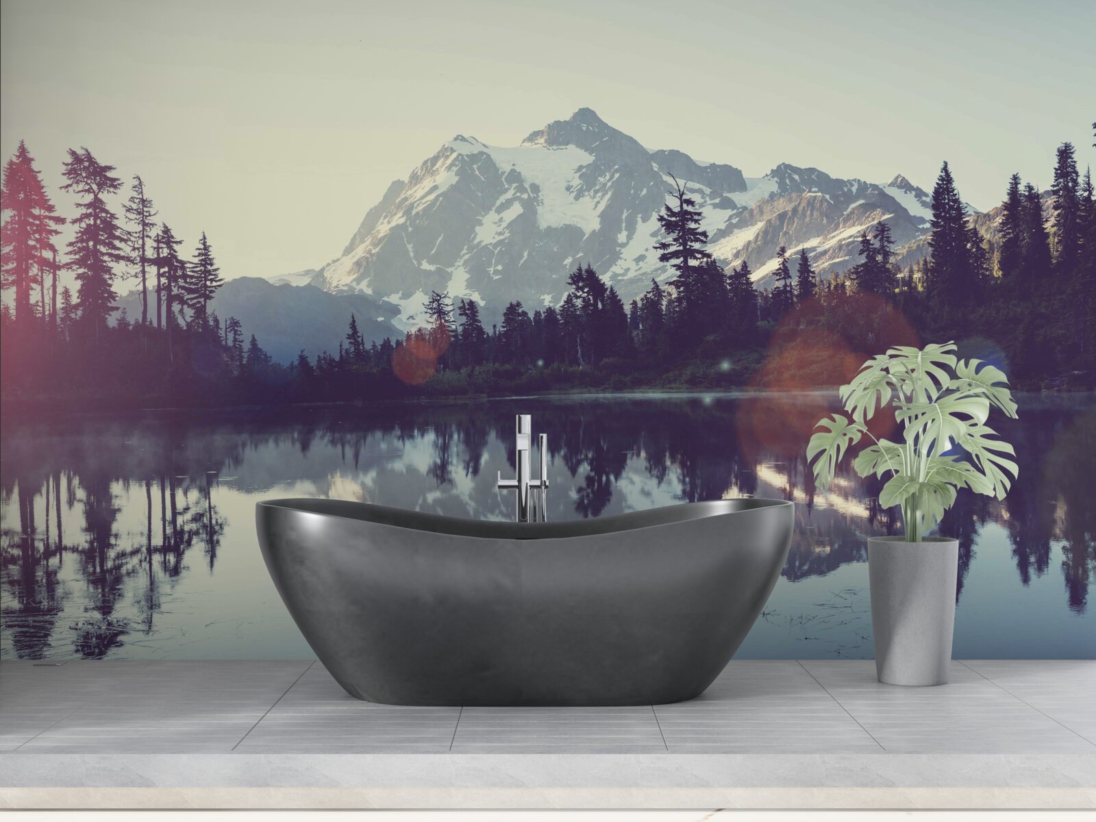 Fototapeta úchvatný pohľad na hory a lesy odrážajúce sa v krištáľovo čistej vode