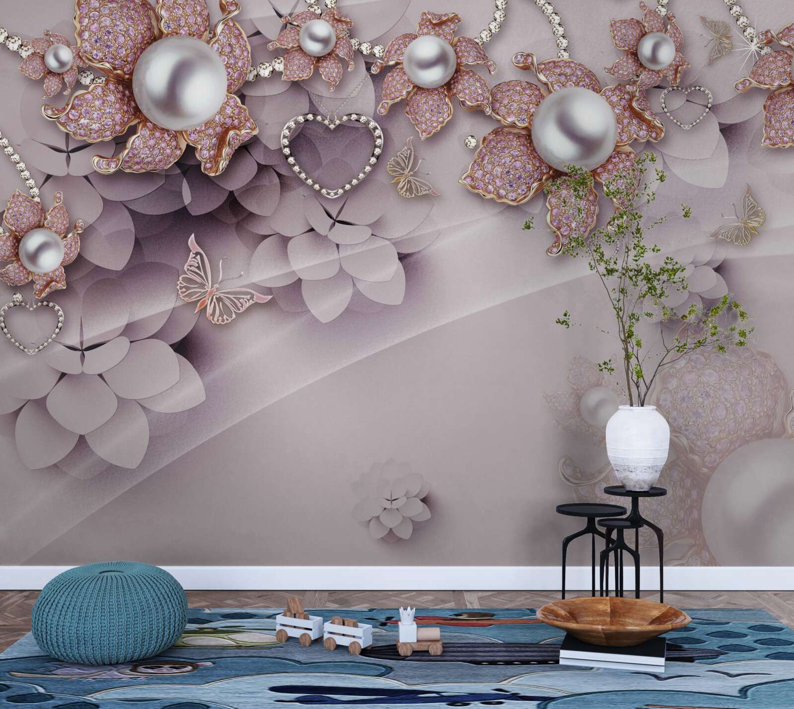 Fototapeta kvety abstraktne vytvorené z perál a drahých kameňov