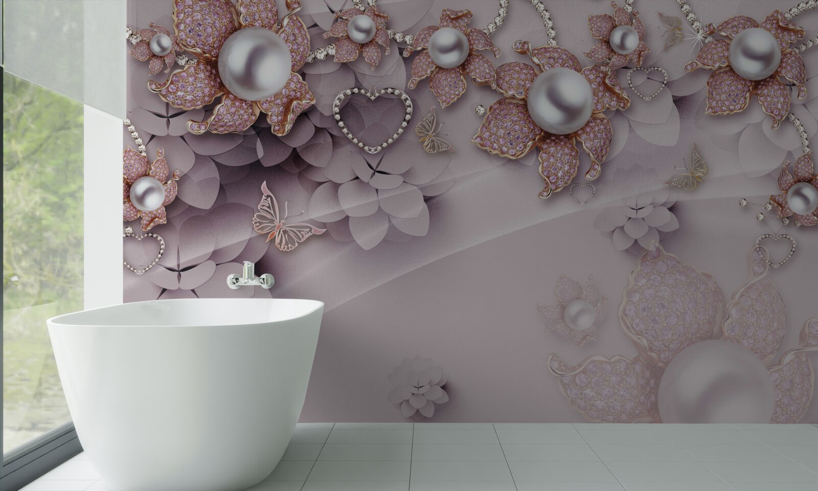 Fototapeta kvety abstraktne vytvorené z perál a drahých kameňov