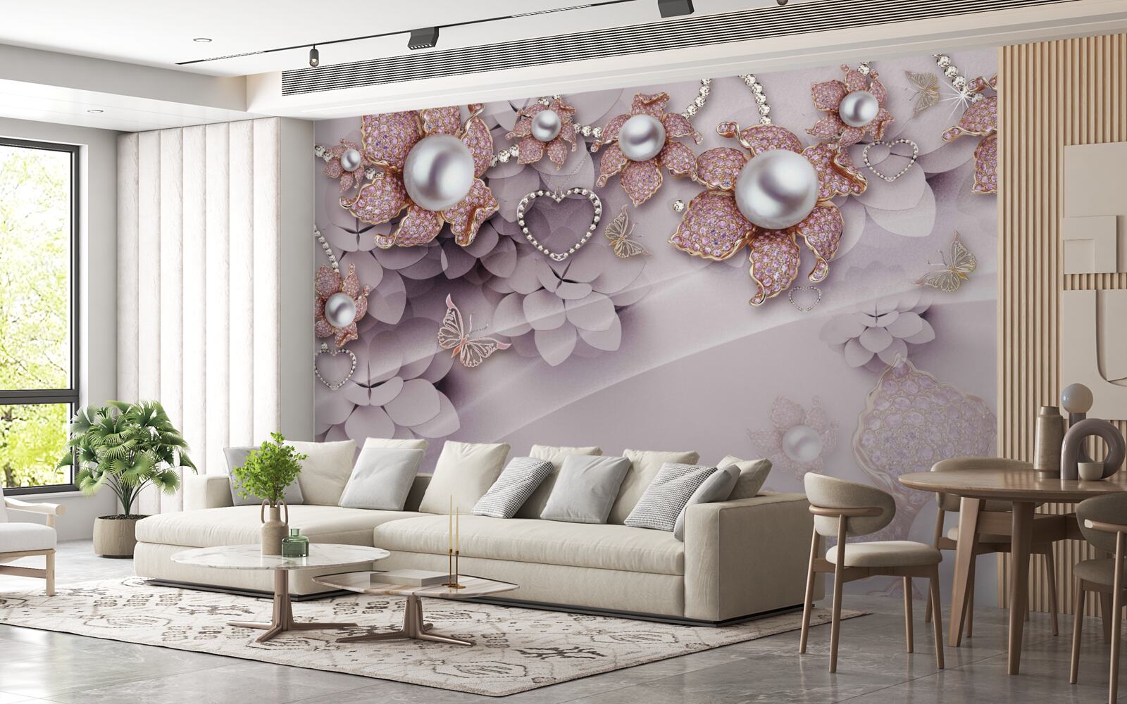 Fototapeta kvety abstraktne vytvorené z perál a drahých kameňov