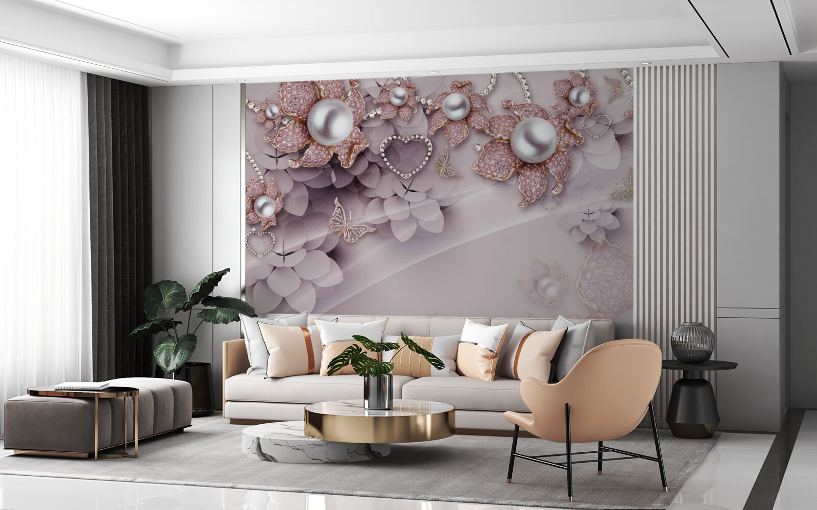 Fototapeta kvety abstraktne vytvorené z perál a drahých kameňov