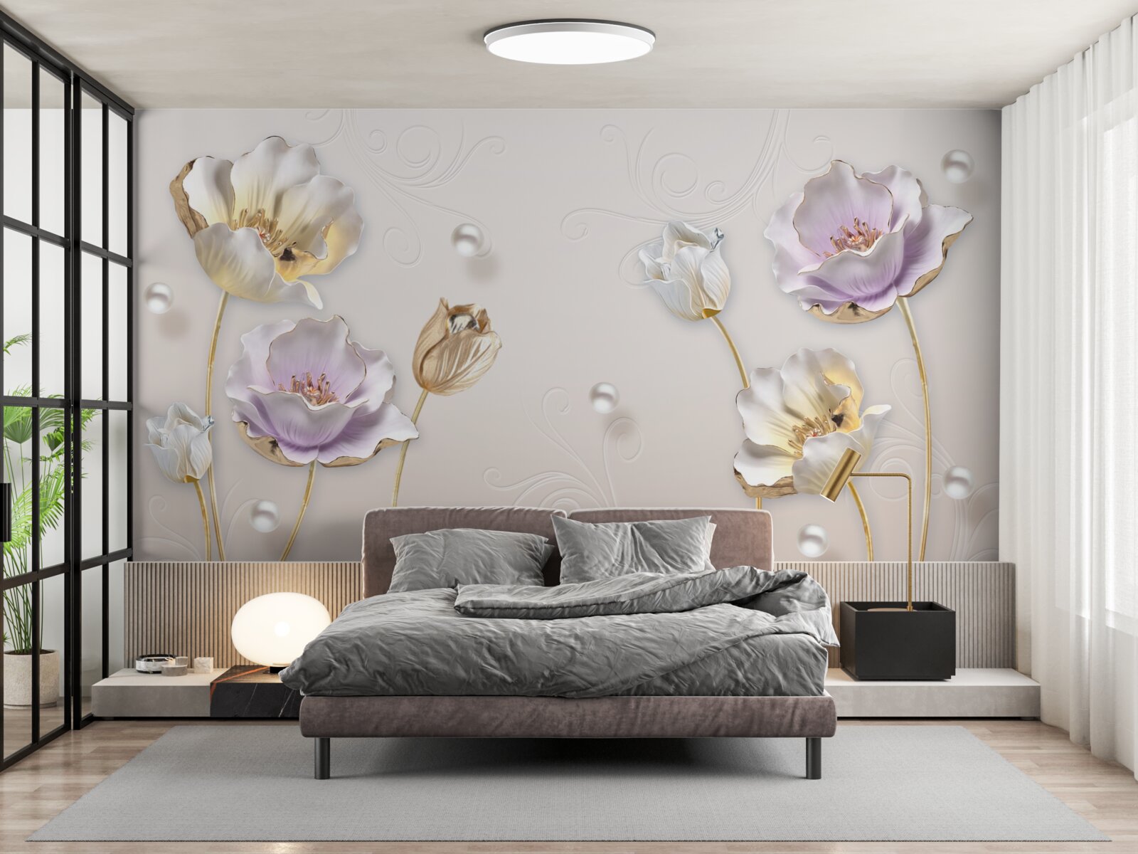 Fototapeta elegantné kvety s perleťou