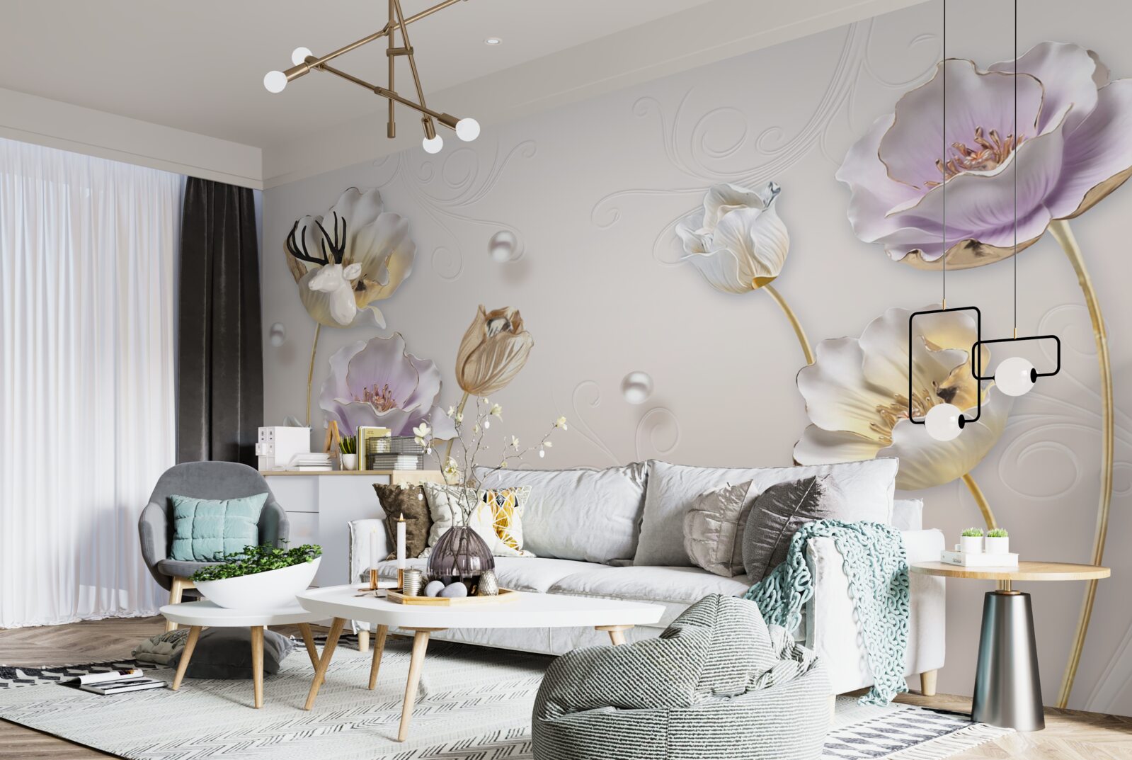 Fototapeta elegantné kvety s perleťou