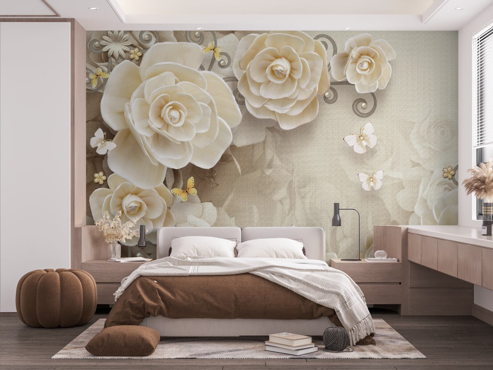 Fototapeta kvety s perlami na svetlom povrchu