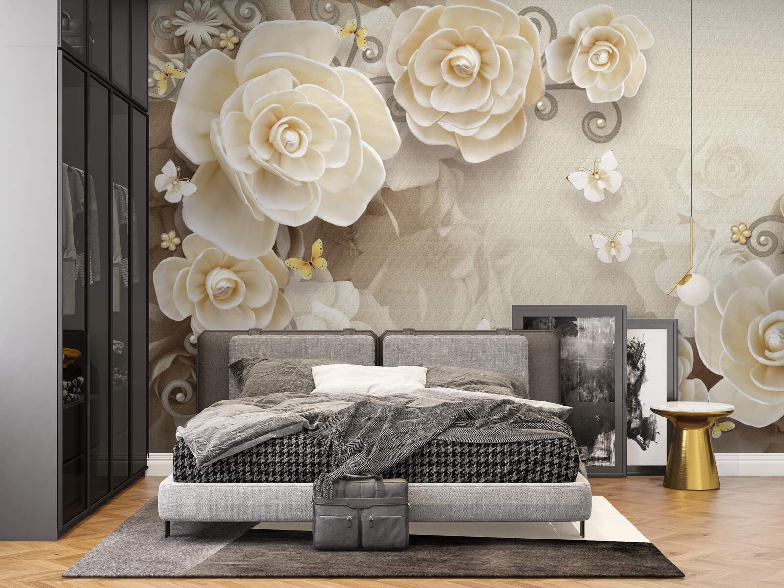 Fototapeta kvety s perlami na svetlom povrchu