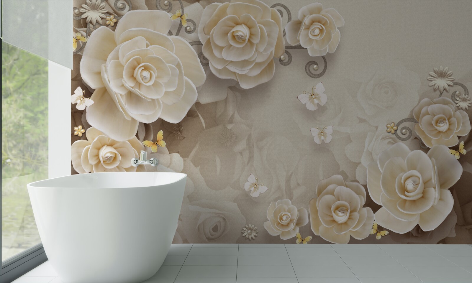 Fototapeta kvety s perlami na svetlom povrchu