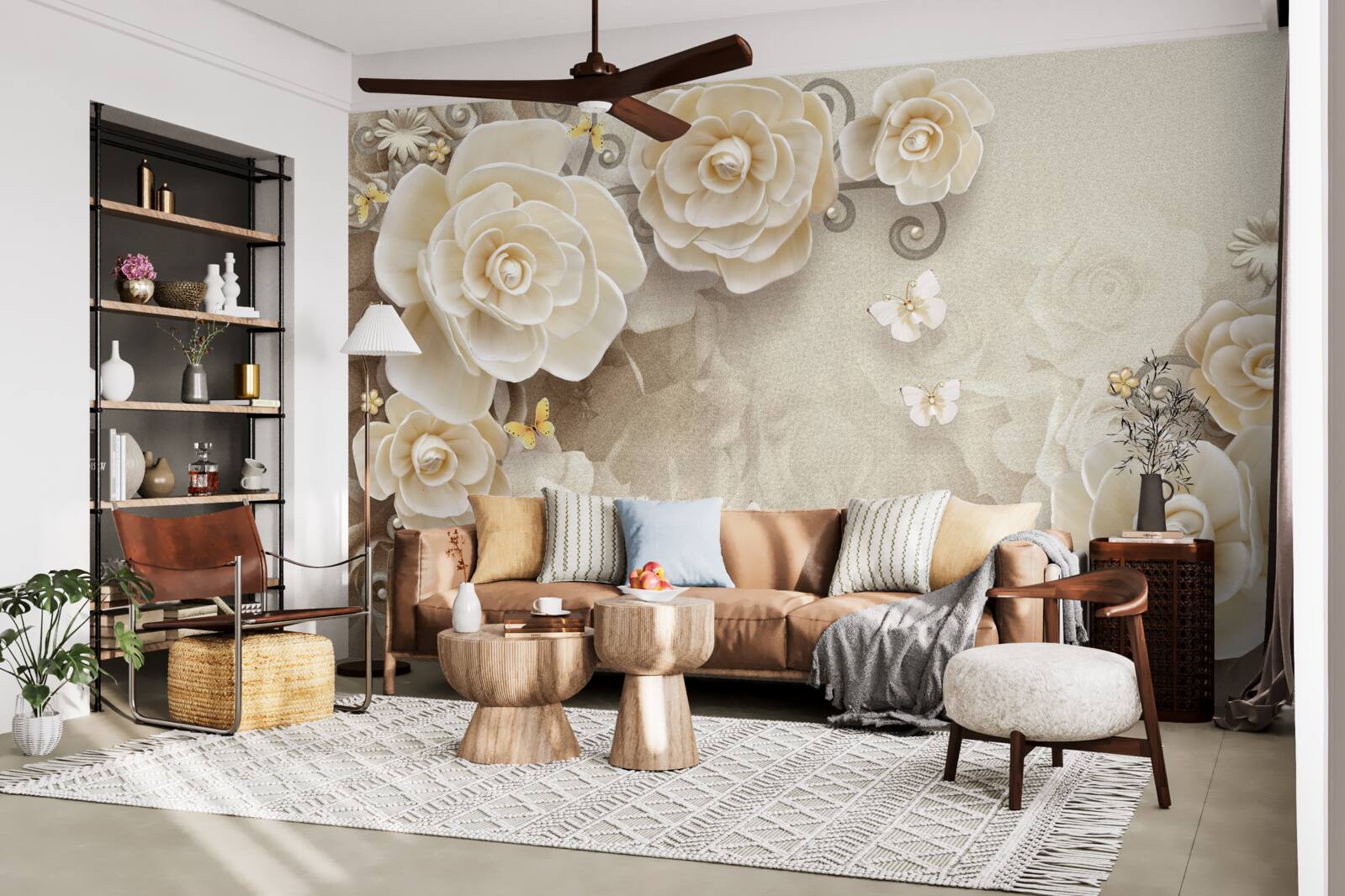 Fototapeta kvety s perlami na svetlom povrchu