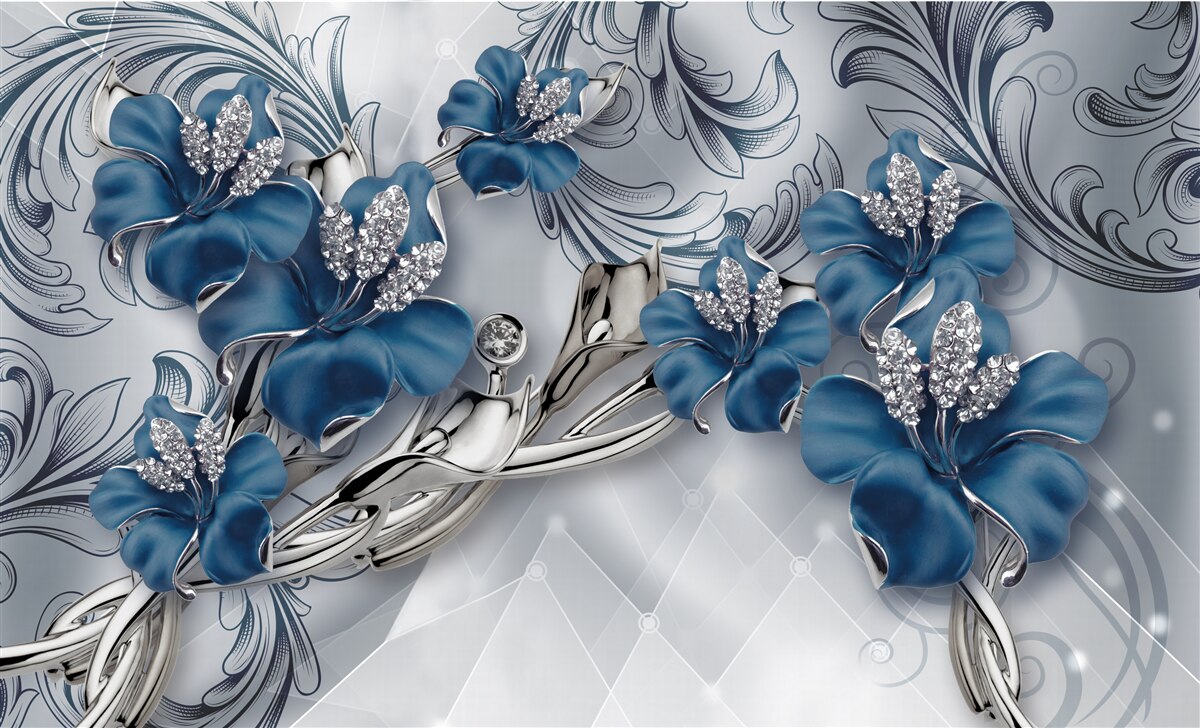 Fototapeta strieborno-modré kvety