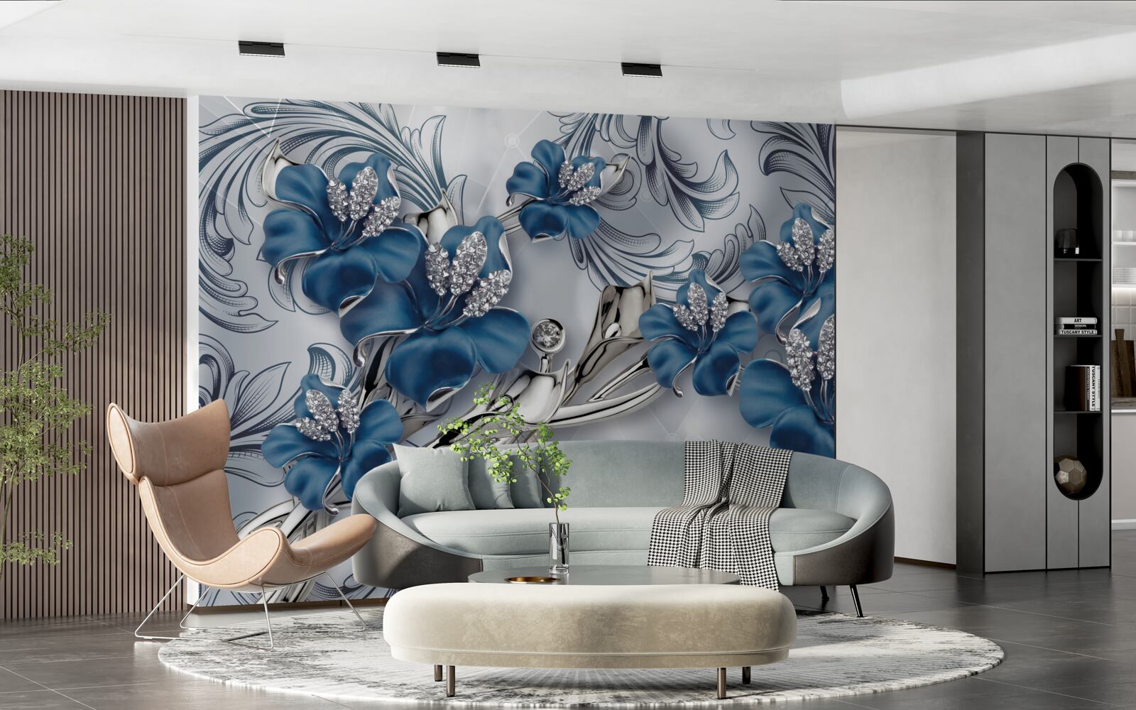 Fototapeta strieborno-modré kvety