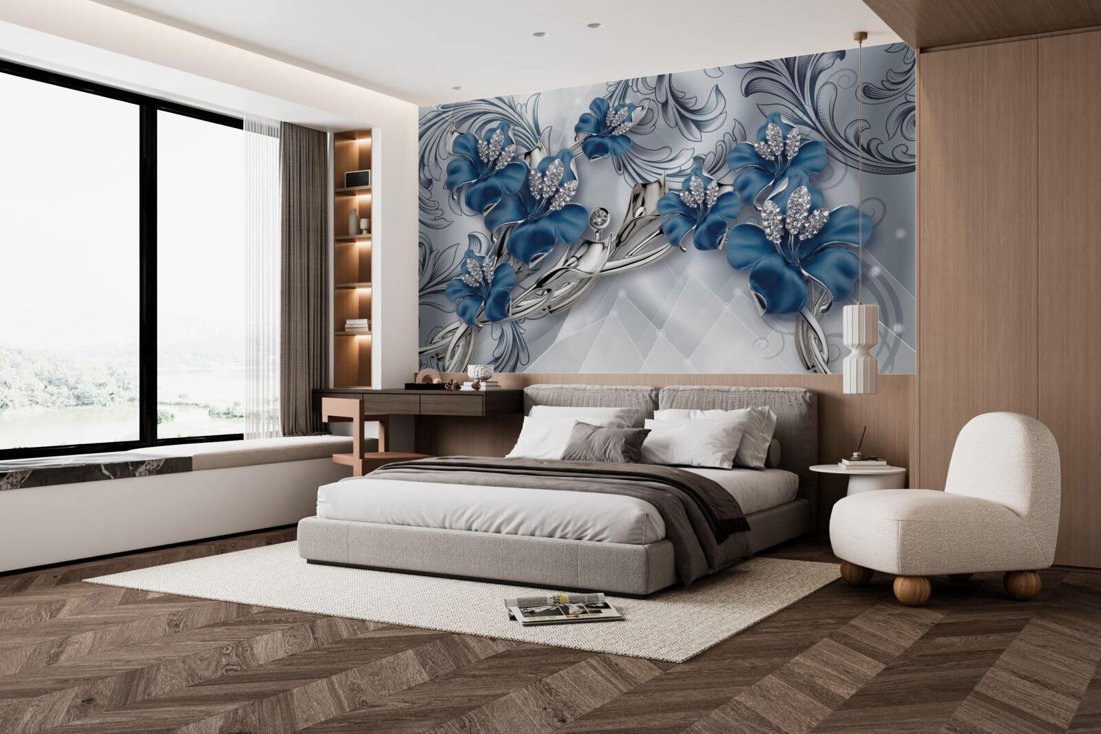 Fototapeta strieborno-modré kvety