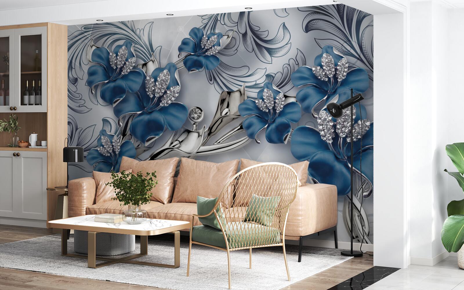 Fototapeta strieborno-modré kvety