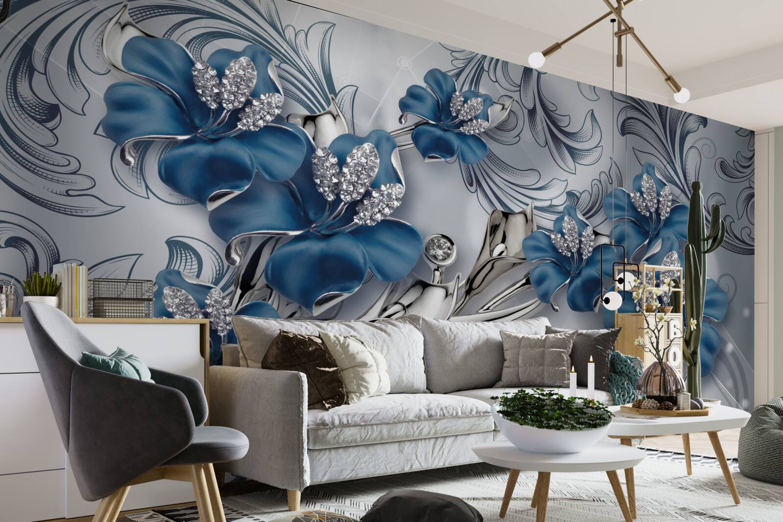 Fototapeta strieborno-modré kvety