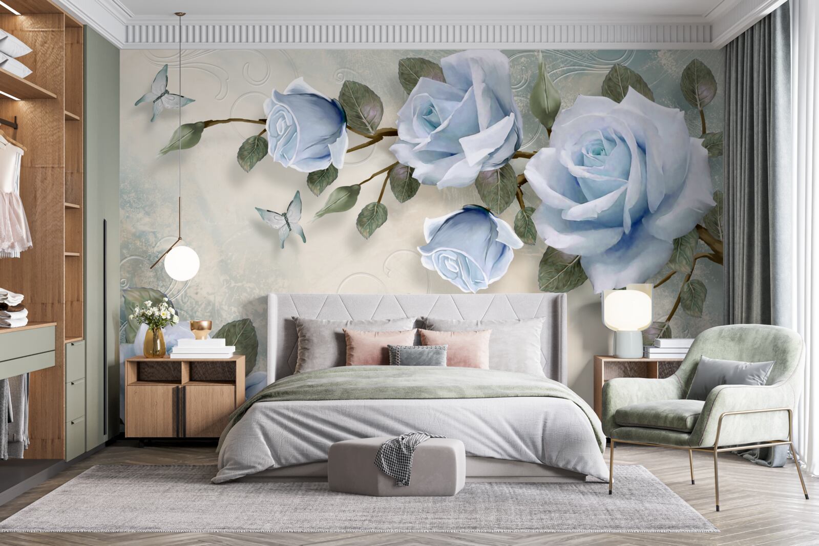 Fototapeta pôvabné púčiky svetlej ruže na stonke