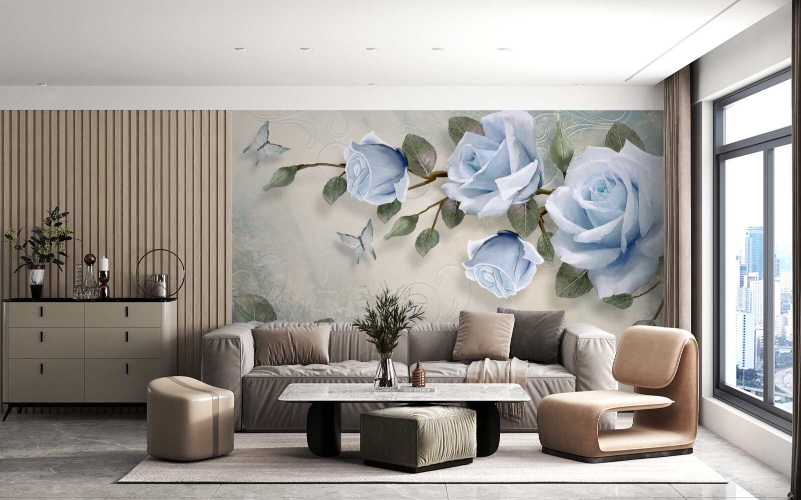 Fototapeta pôvabné púčiky svetlej ruže na stonke