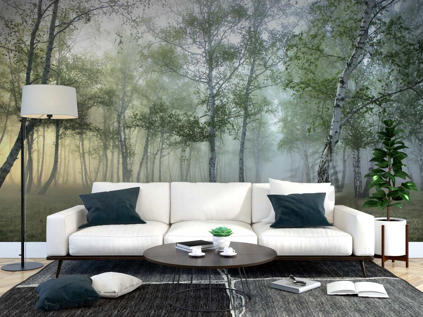 Fototapeta vysoké brezy zahalené rannou hmlou