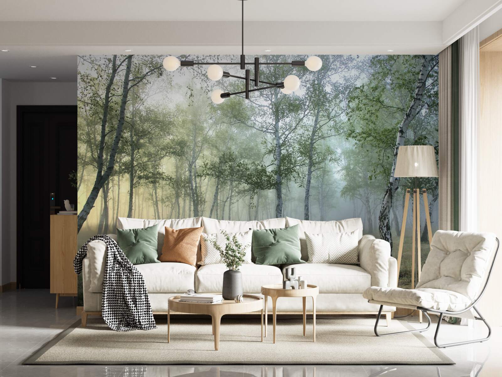 Fototapeta vysoké brezy zahalené rannou hmlou