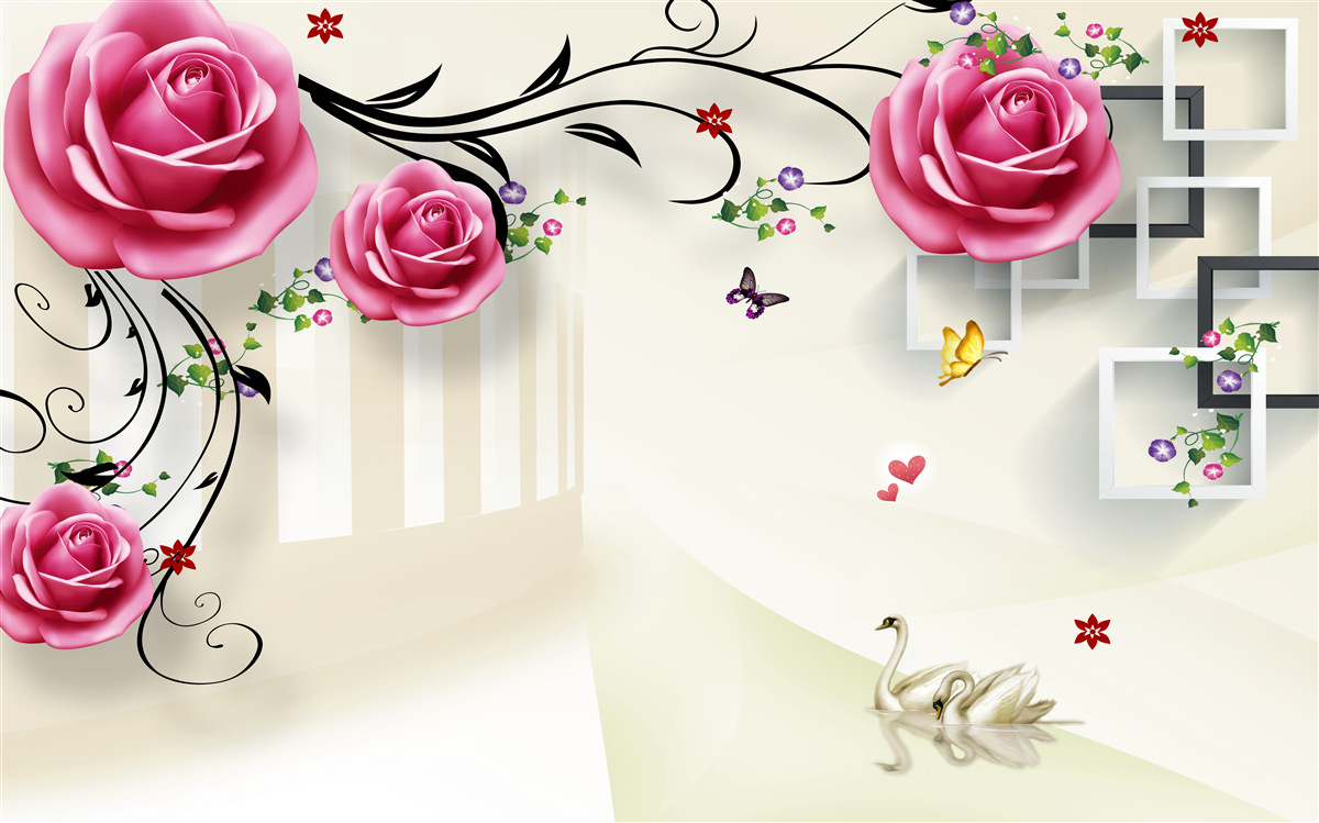 Fototapeta strieborné konáre s ružovými ružami