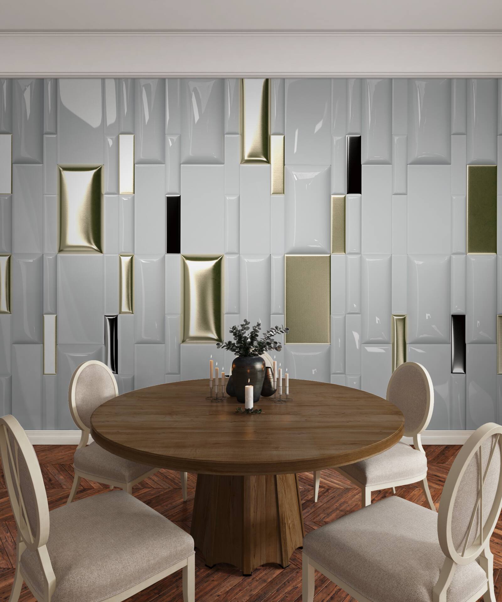 Fototapeta dlaždice s lesklým povrchom a zlatými prvkami