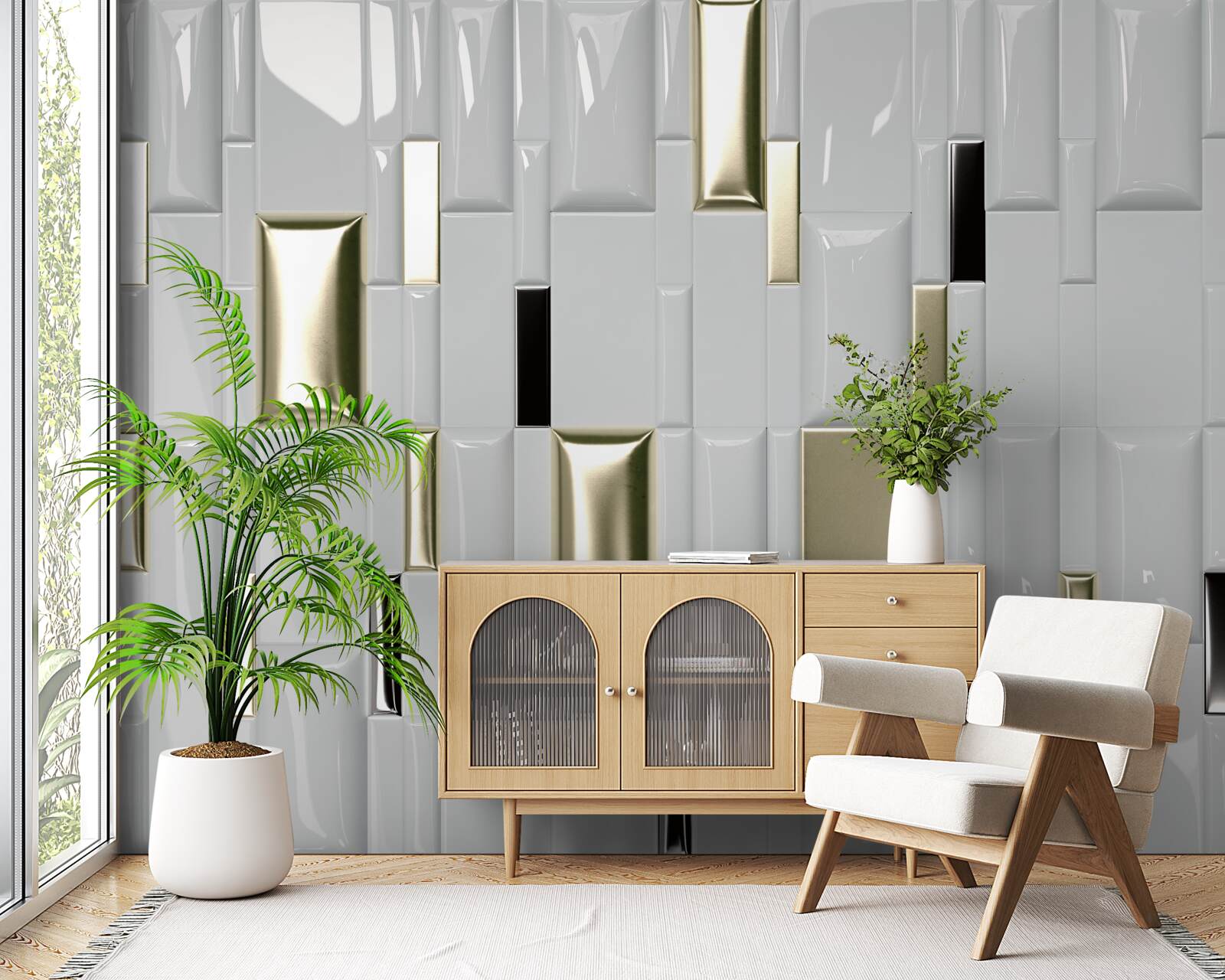 Fototapeta dlaždice s lesklým povrchom a zlatými prvkami