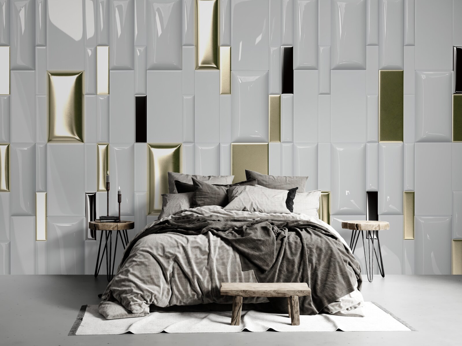 Fototapeta dlaždice s lesklým povrchom a zlatými prvkami