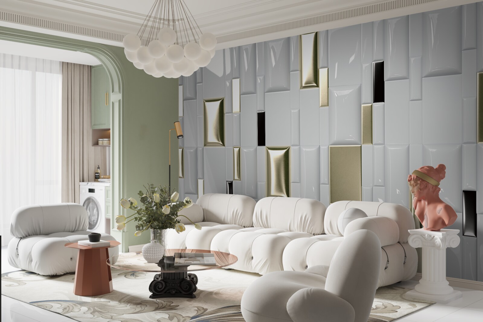 Fototapeta dlaždice s lesklým povrchom a zlatými prvkami