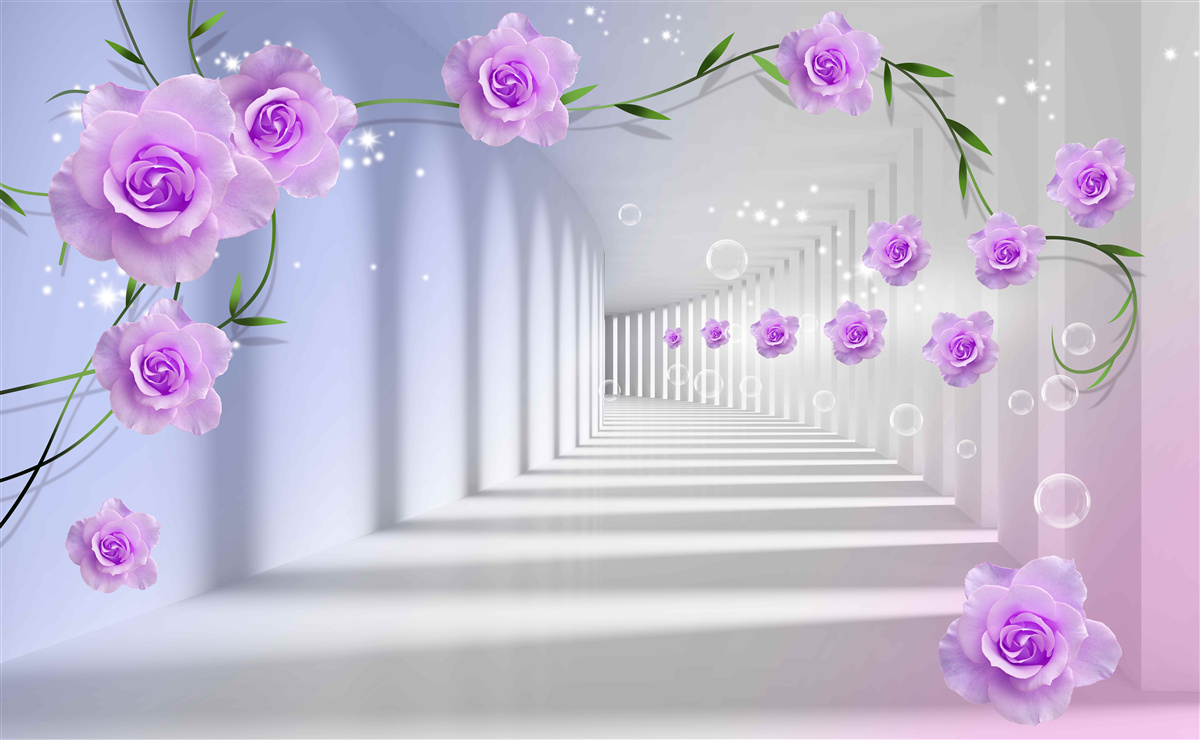 Fototapeta chodba je dlhá a ruže sú lila