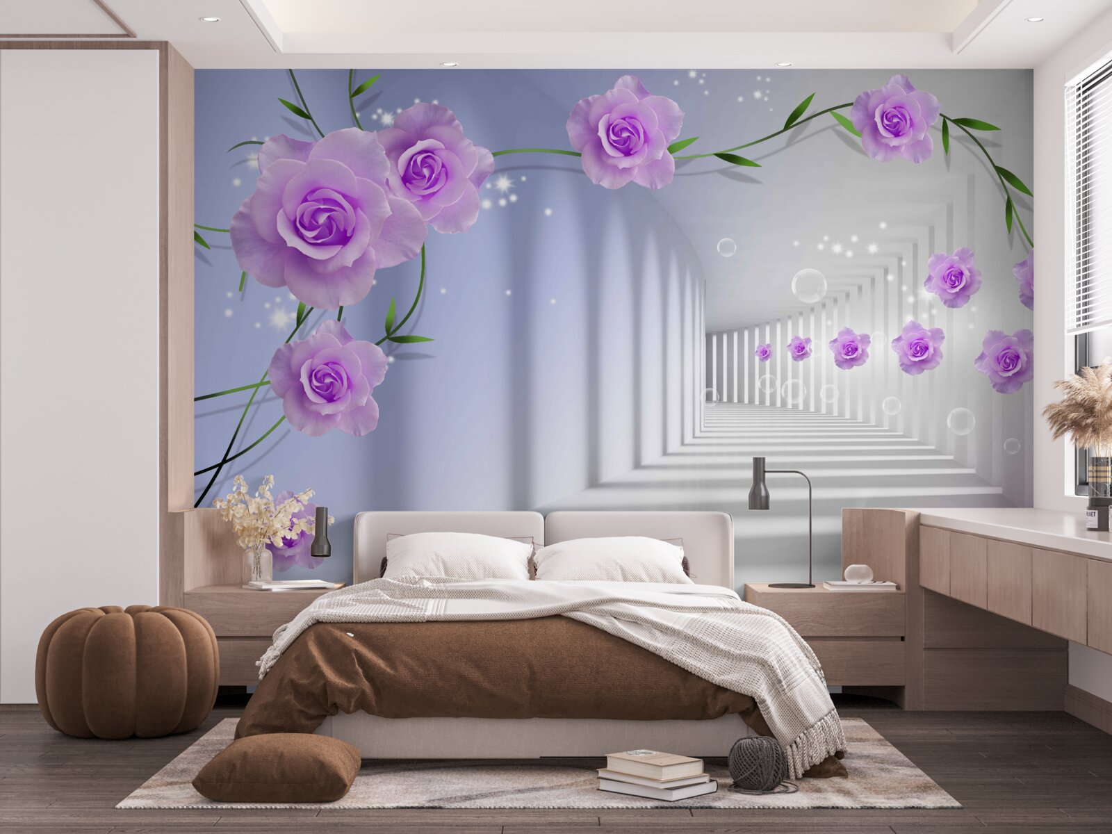 Fototapeta chodba je dlhá a ruže sú lila
