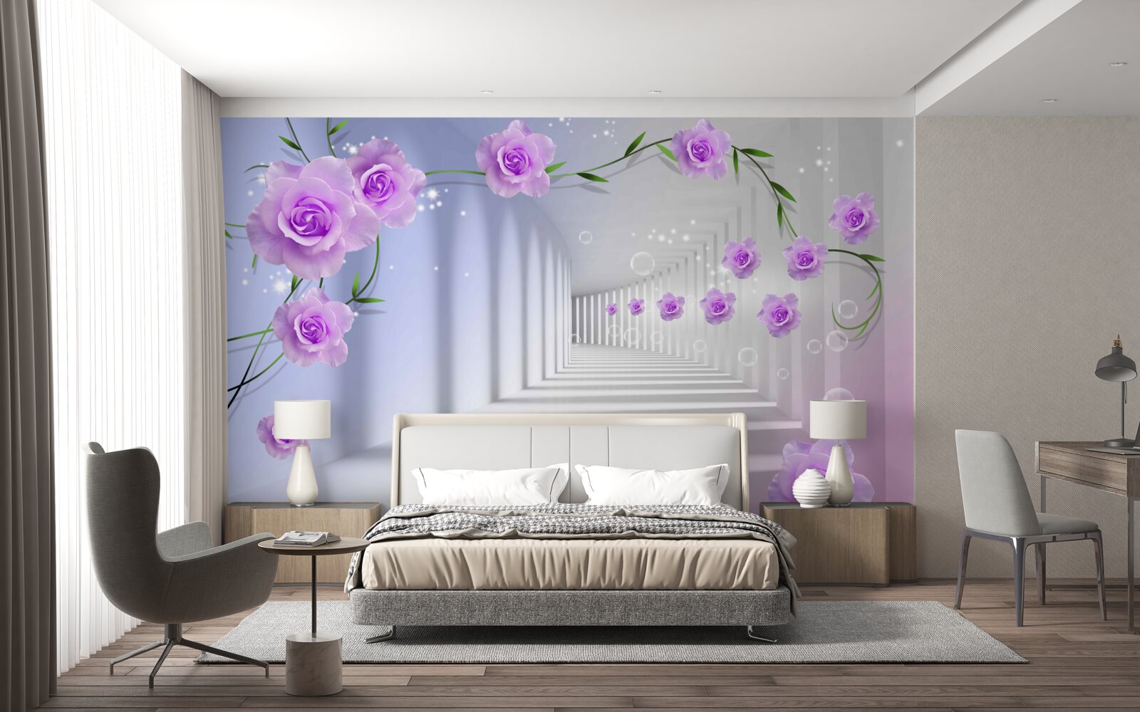 Fototapeta chodba je dlhá a ruže sú lila