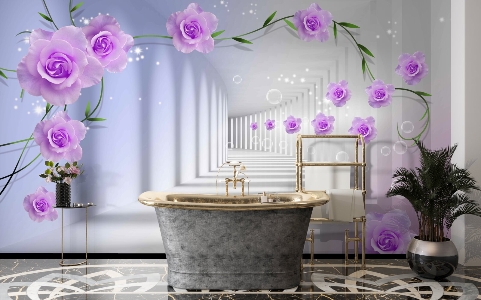 Fototapeta chodba je dlhá a ruže sú lila