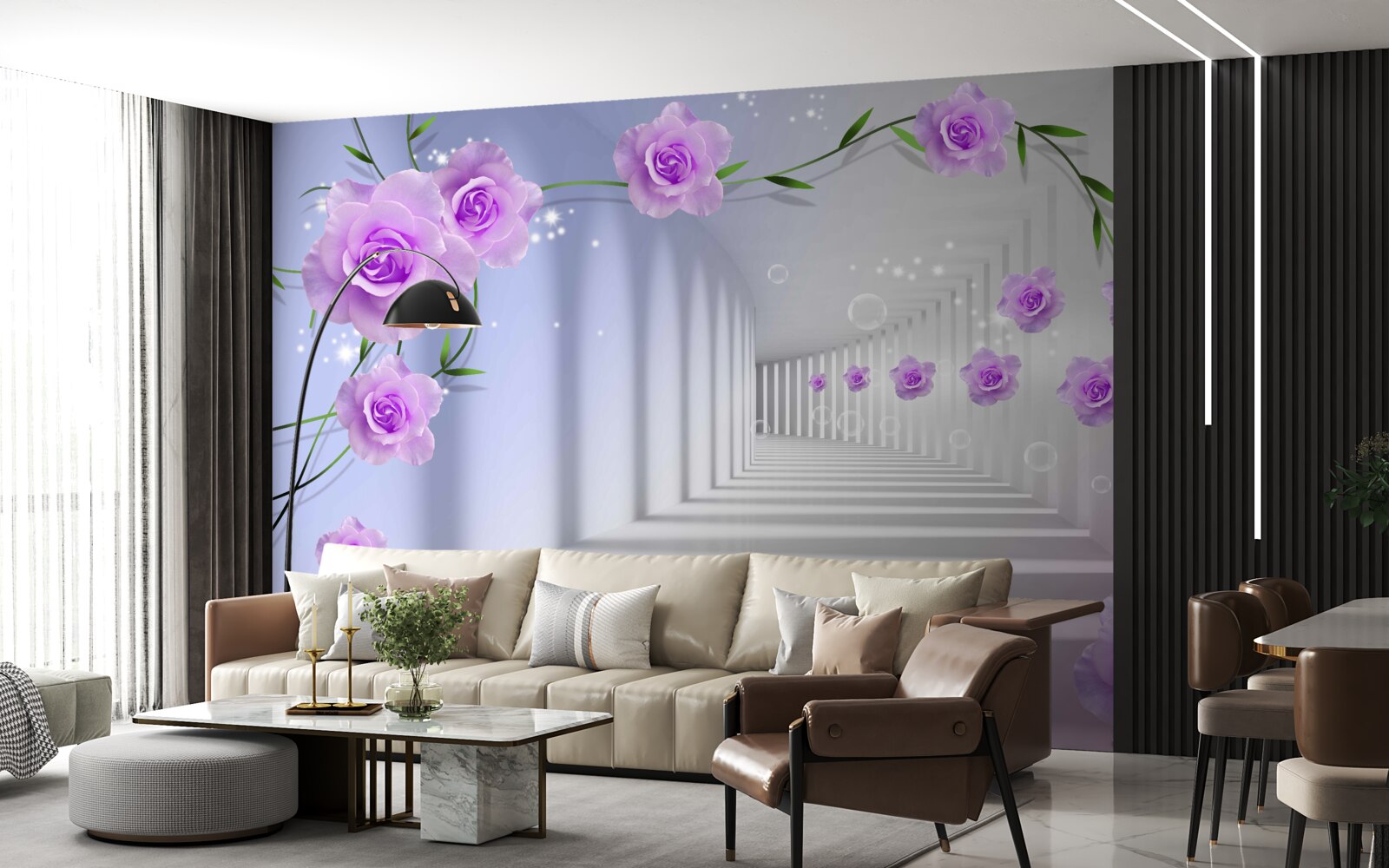 Fototapeta chodba je dlhá a ruže sú lila