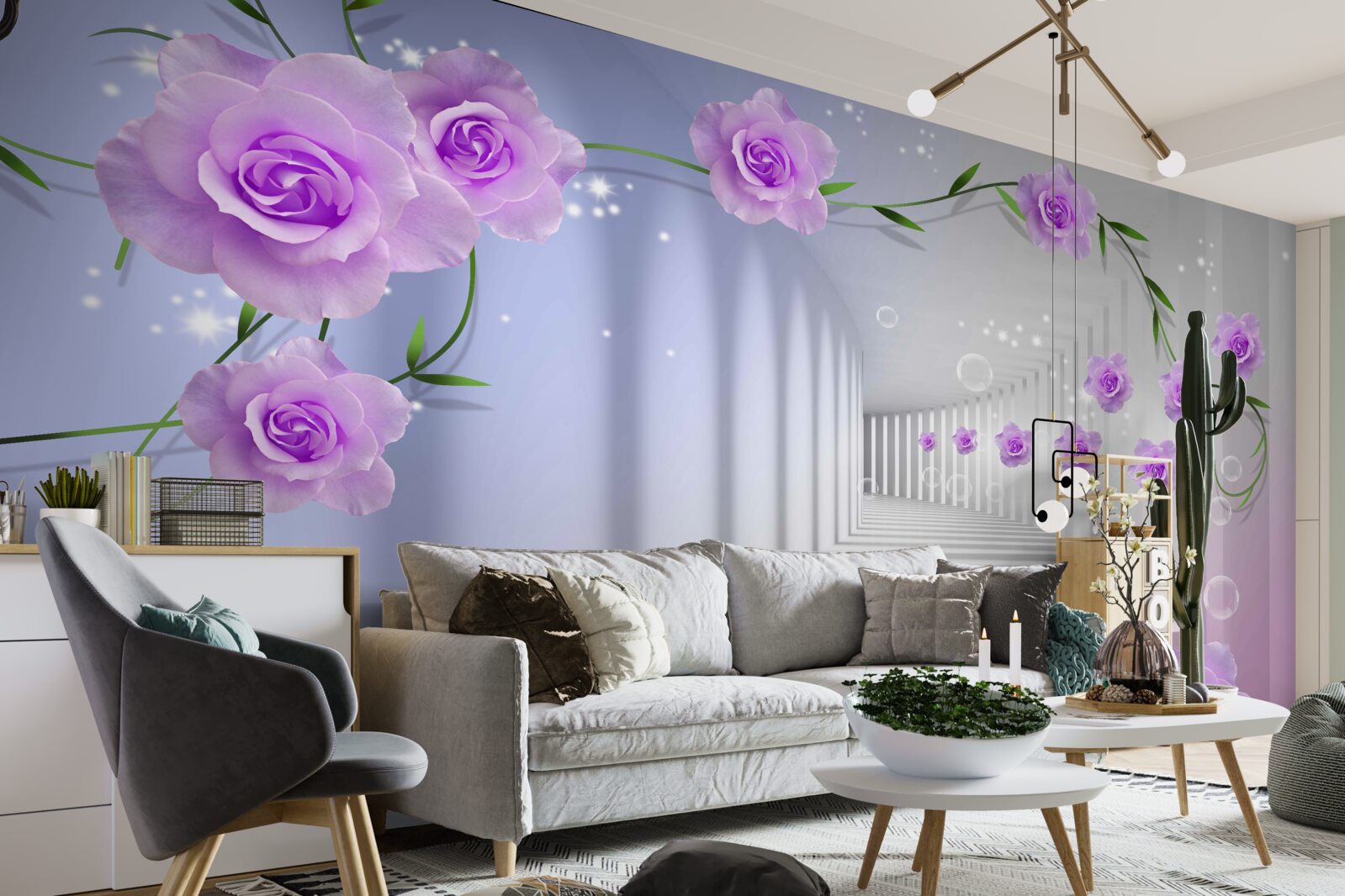 Fototapeta chodba je dlhá a ruže sú lila