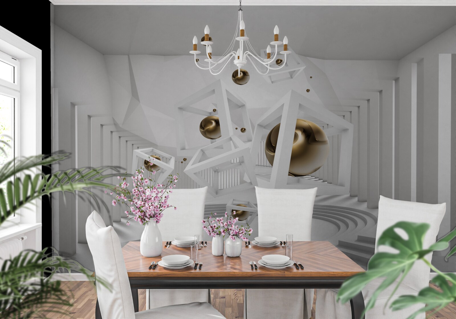 Fototapeta zlaté gule a biele kocky