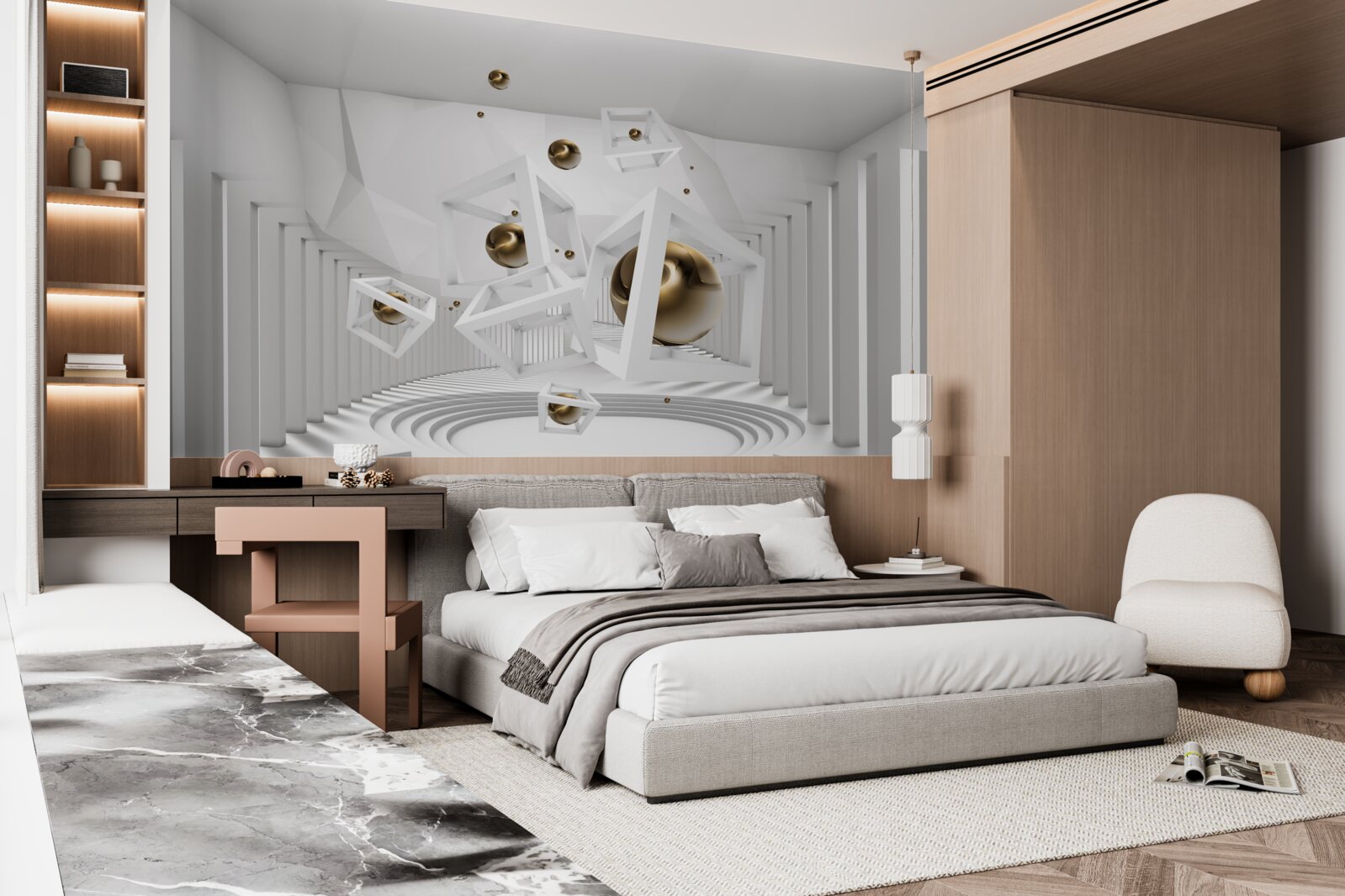 Fototapeta zlaté gule a biele kocky