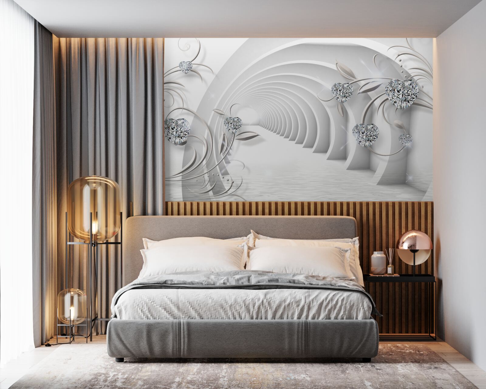 Fototapeta nekonečná chodba zahalená do snehobielej čistoty