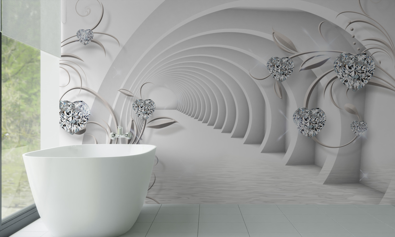 Fototapeta nekonečná chodba zahalená do snehobielej čistoty