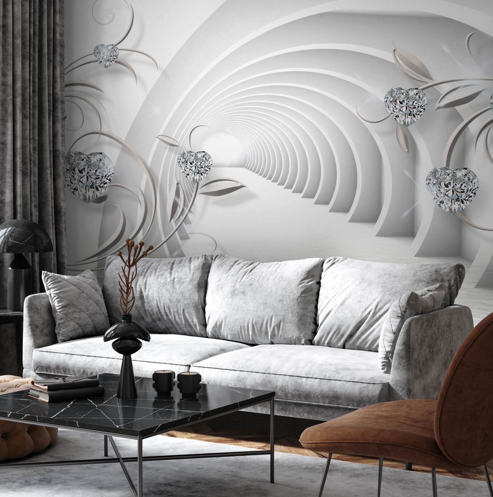 Fototapeta nekonečná chodba zahalená do snehobielej čistoty