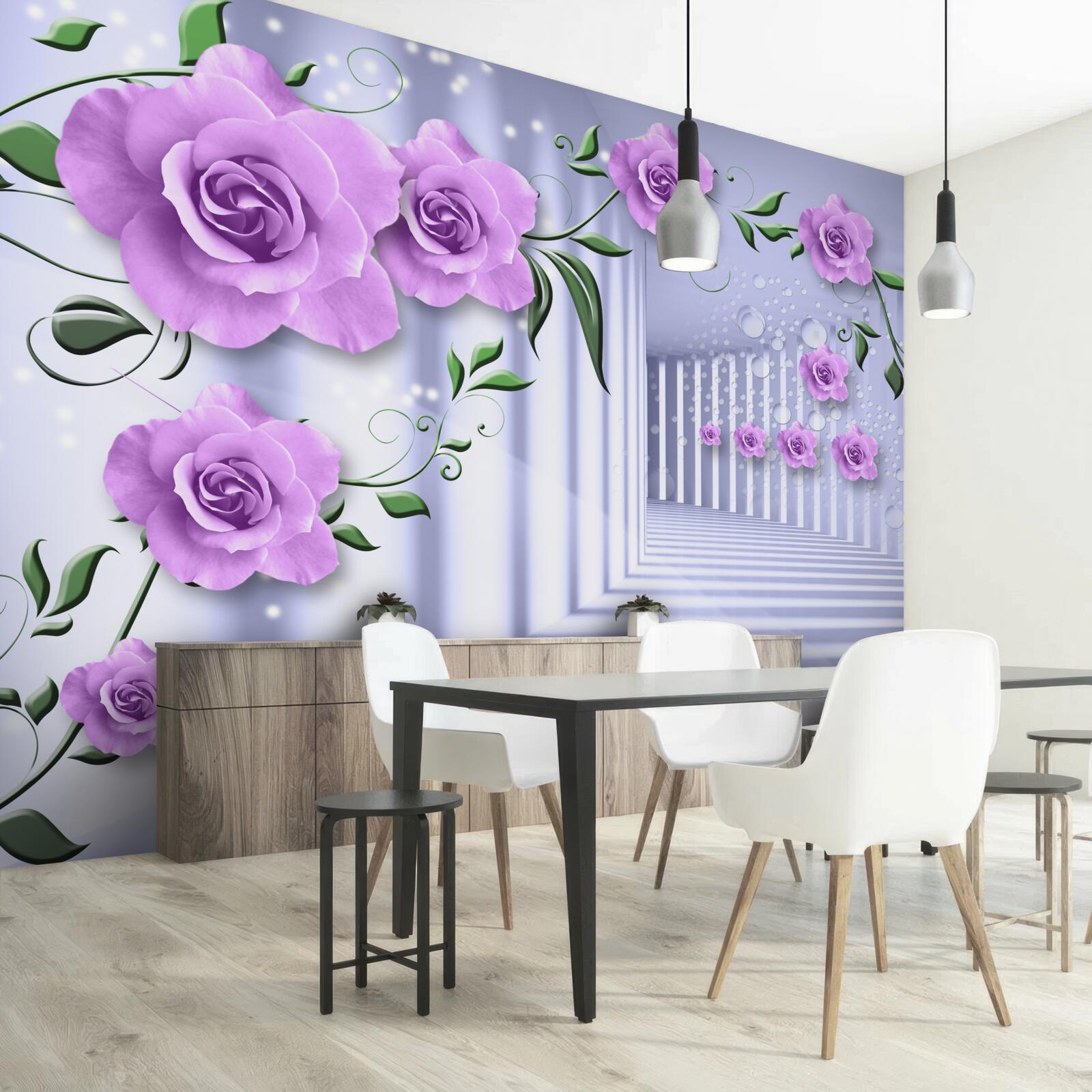 Fototapeta ružové lila konáre a snehobiela chodba